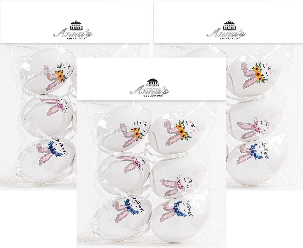 Annas Collection Paaseieren met haasjes - 18x - kunststof - 6 cm - paasdecoratie